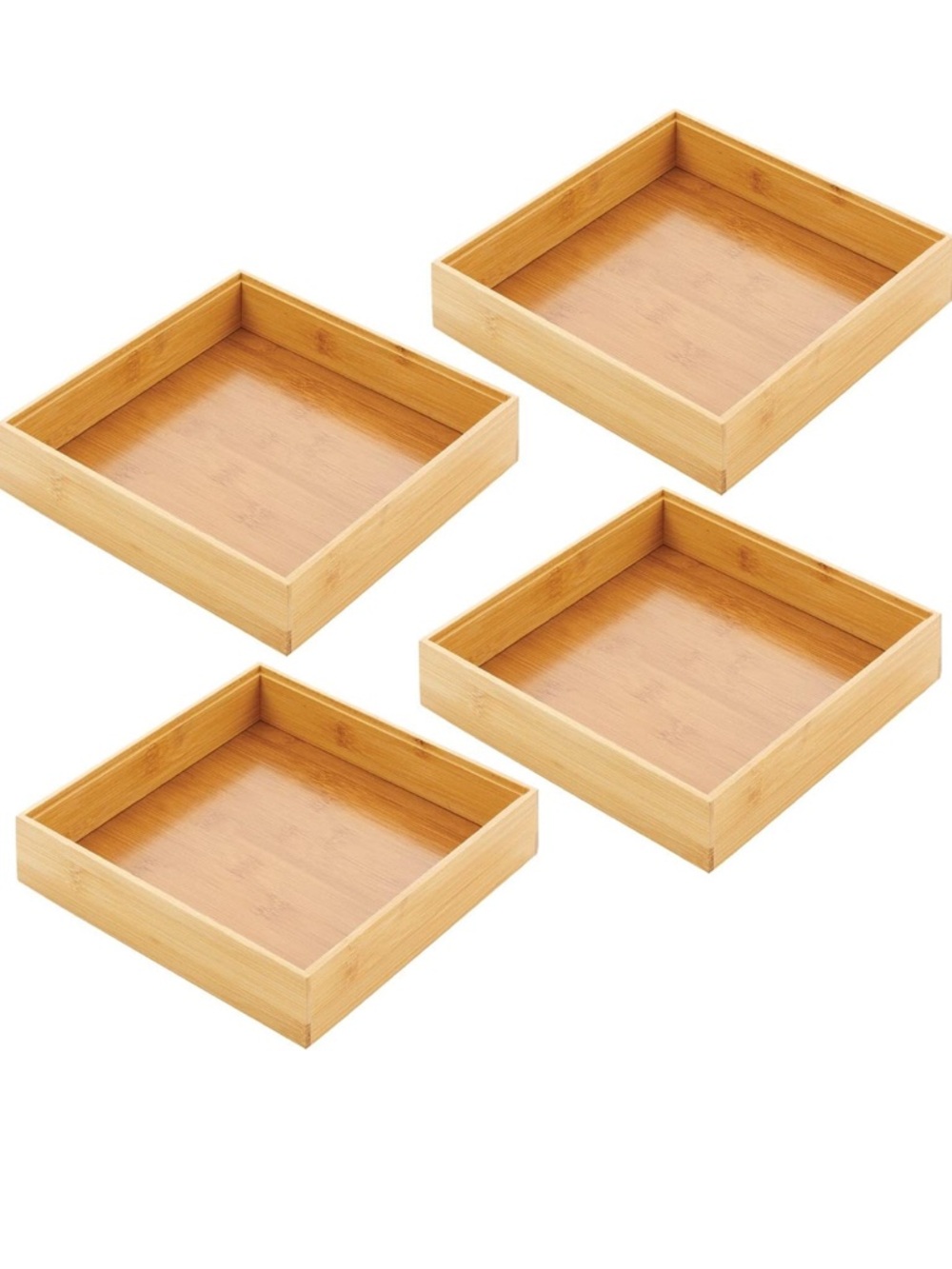 Bamboo Set of 14 Square Bamboo Trays - Storage organizers Natural Light Wood